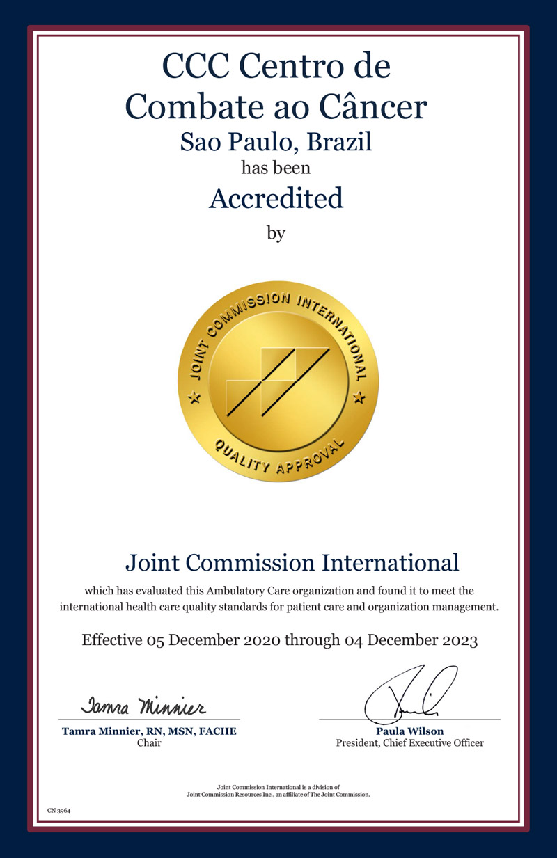 Certificado JCI - Centro de Combate ao Câncer
